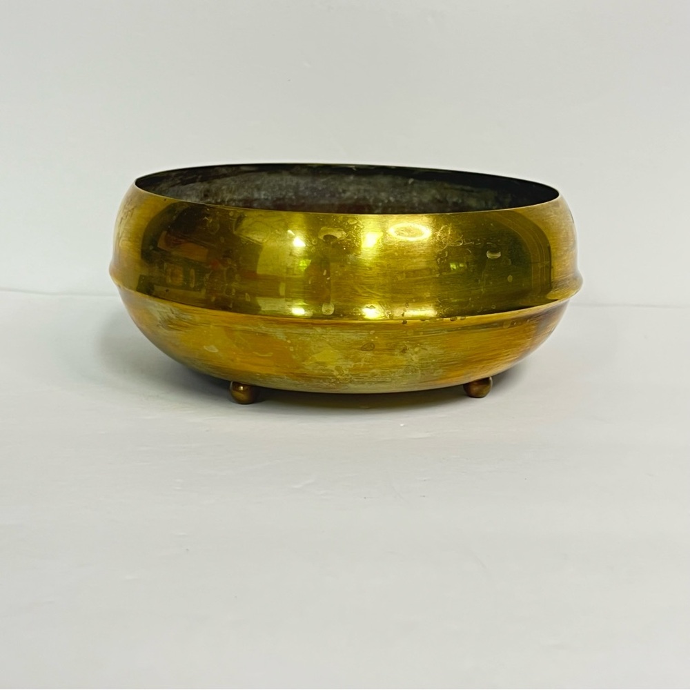mcm brass copper footed bowl dish planter catch all 5.5x2.5 inches acedemia‎